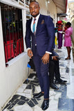 Dark Blue 2 Pieces Peaked Lapel Formal Suits