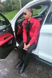 Men's Red Peaked Lapel 2 Pieces Prom Suits