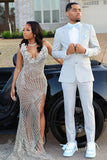 Notched Lapel 2 Pieces Light Grey Prom Suits