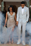 Notched Lapel 2 Pieces Light Grey Prom Suits