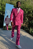 Fuchsia 2 Pieces Peaked Lapel Prom Suits