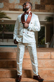Jacquard White Shawl Lapel 2 Piece Prom Homecoming Men's Suits with Pockets