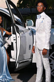 2 Piece White Jacquard Peak Lapel Prom Homecoming Men's Suits