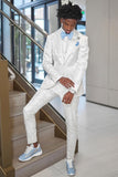 2 Piece White Jacquard Peak Lapel Prom Homecoming Men's Suits