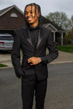Black Solid Notched Lapel 2 Piece Prom Homecoming Men's Suits