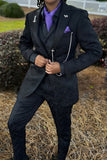 Black Peak Lapel Jacquard 2 Piece Men's Homecoming Suits