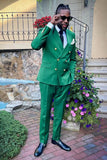 Green 2 Piece Peak Lapel Homecoming Suits With Buttons