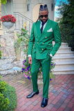 Green 2 Piece Peak Lapel Homecoming Suits With Buttons