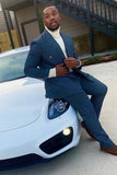 2 Piece Navy Stripe Peak Lapel Men's Homecoming Suits