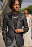 Sparkly Sequins Black Peak Lapel Slim Fit 2 Piece Men's Homecoming Suits