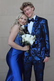Blue Jacquard Notched Lapel 2 Piece Single Breasted Slim Fit Men's Homecoming Suits