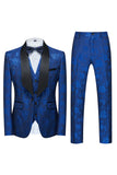 Shawl Lapel 3 Piece Single Breasted Slim Fit Blue Jacquard Men's Homecoming Suits