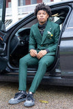 Dark Green Peak Lapel 2 Piece Slim Fit Men's Homecoming Suits