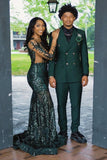 Dark Green Peak Lapel 2 Piece Slim Fit Men's Homecoming Suits