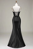 Mermaid Spaghetti Straps Lace Up Long Corset Prom Dress with Split Front
