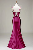 Mermaid Spaghetti Straps Lace Up Long Corset Prom Dress with Split Front