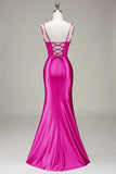 Mermaid Spaghetti Straps Lace Up Long Corset Prom Dress with Split Front