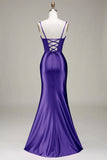Mermaid Spaghetti Straps Lace Up Long Corset Prom Dress with Split Front