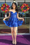 Blue Corset Tiered Lace A-Line Short Homecoming Dress