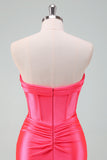 Hot Pink Satin Bodycon Sweetheart Short Homecoming Dress With Pleating