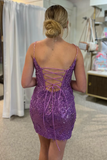 Purple Sequins Lace-Up Back Tight Short Homecoming Dress