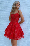 Red Sequins A-Line Homecoming Dress with Pockets