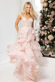Romantic A-Line Off The Shoulder Long Glitter Prom Dress With Appliques