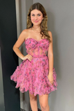 Floral Printed Lilac A Line Sweetheart Mini Homecoming Dress