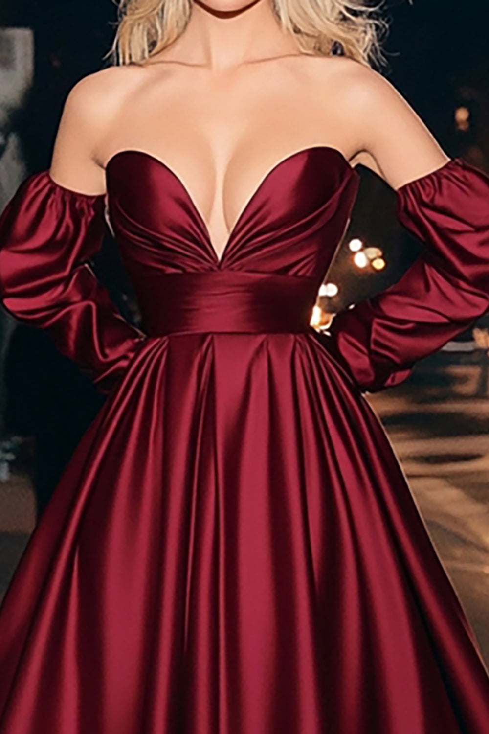 Burgundy A Line Sweetheart Ruched Long Prom Dress with Slit