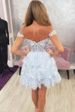 Blue Corset Tiered Lace A-Line Short Homecoming Dress