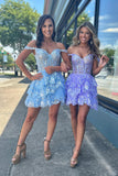 Blue Corset Tiered Lace A-Line Short Homecoming Dress