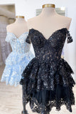 Blue Corset Tiered Lace A-Line Short Homecoming Dress