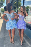 Blue Corset Tiered Lace A-Line Short Homecoming Dress