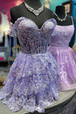 Blue Corset Tiered Lace A-Line Short Homecoming Dress