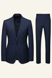 Dark Blue 2 Piece One Button Notch Lapel Men's Suit