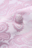 Pink Jacquard Belt Back Men's Dress Vest With Free Pocket Square and Tie