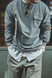 Men's Grey Blue Patchwork Loose Fit T-Shirt With Chest Pocket