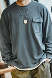 Men's Grey Blue Patchwork Loose Fit T-Shirt With Chest Pocket