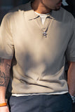 Men's Light Khaki Knitting Short Sleeve T-Shirt
