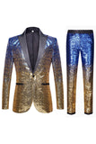 Purple Sequined 2 Piece Peaked Lapel Men Suit