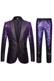 Purple Sequined 2 Piece Peaked Lapel Men Suit