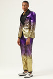 Purple Sequined 2 Piece Peaked Lapel Men Suit