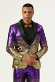 Purple Sequined 2 Piece Peaked Lapel Men Suit