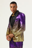 Purple Sequined 2 Piece Peaked Lapel Men Suit