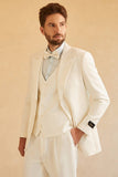White 3 Piece Two Button Peaked Lapel Wedding Men Suit