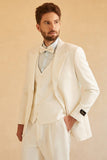 White 3 Piece Peaked Lapel Two Button Wedding Men Suit