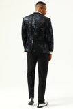 Black Blue Notch Lapel Printed Men Blazer