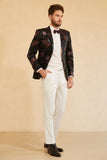 Black Blue Notch Lapel Printed Men Blazer