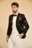 Black Blue Notch Lapel Printed Men Blazer