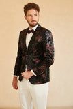 Black Blue Notch Lapel Printed Men Blazer